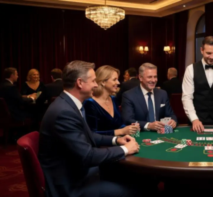 Wieczór Blackjack z gośćmi przy stole kasynowym w Polsce